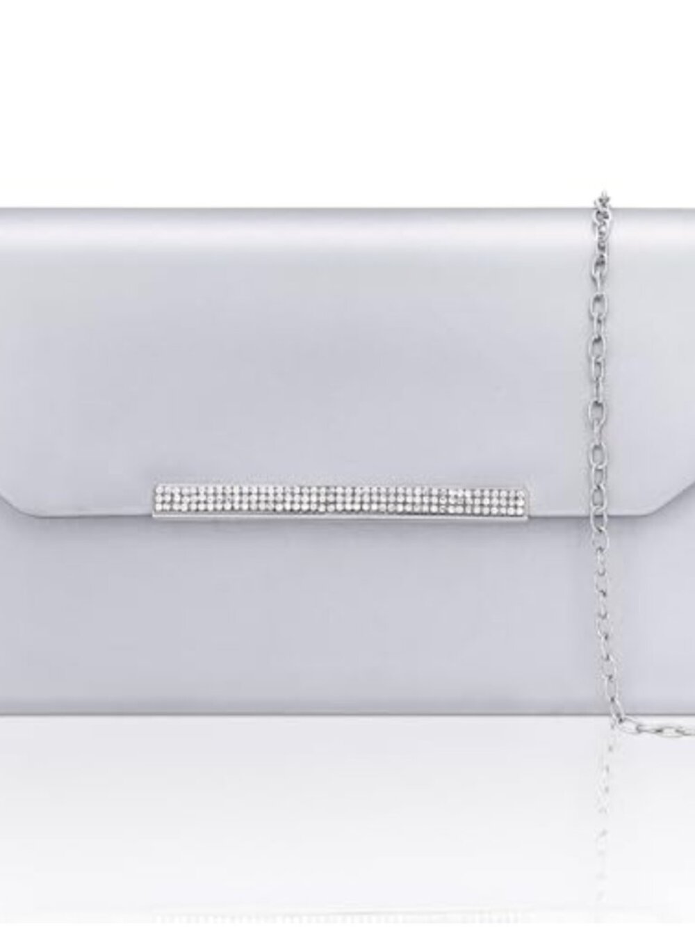 Metallic Faux Leather Evening Clutch with Crystal Accent & Chain Strap